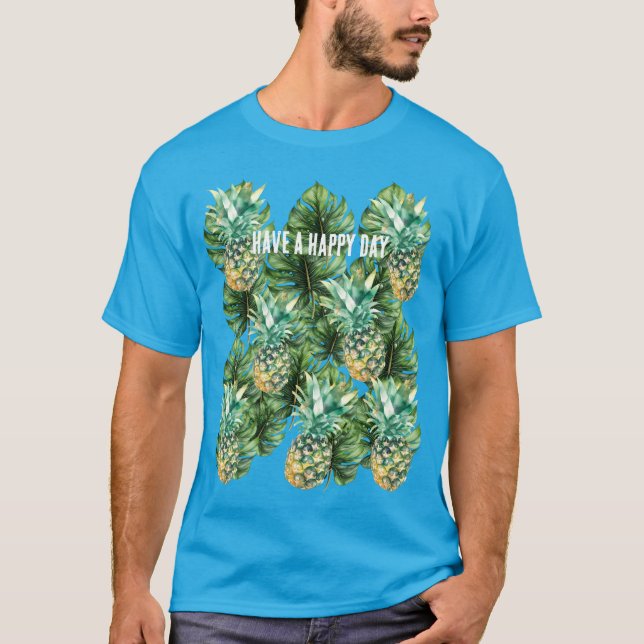 T-shirt Feuilles tropicales vert bleu ananas (Devant)