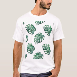 T-shirt Feuilles tropicales vertes, motif aquarelle