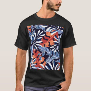 T-shirt Feuilles tropicaux colorés Arrière - plan bleu