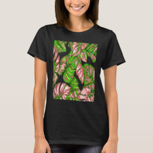T-shirt Feuilles tropicaux de Banana et Monstera rose vert
