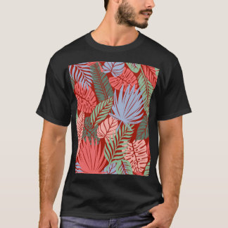 T-shirt Feuilles Tropicaux Doodle : Tiré À La Main Noire