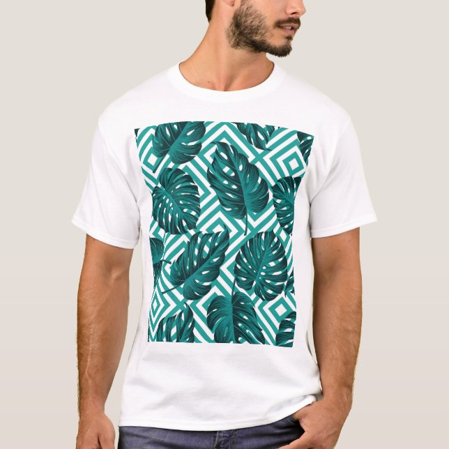 T-shirt Feuilles tropicaux : Motif Floral sans joint. (Devant)