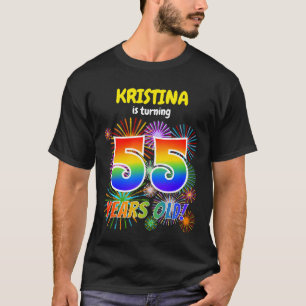 T-shirt Feux d'artifice amusants, aspect arc-en-ciel "55",