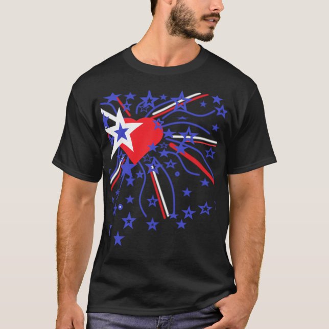T-shirt Feux d'artifice rouge blanc et bleu (Devant)
