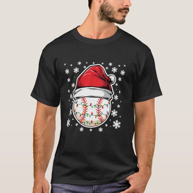 T-shirt Feux de Noël Basball avec des flocons de neige (Devant)
