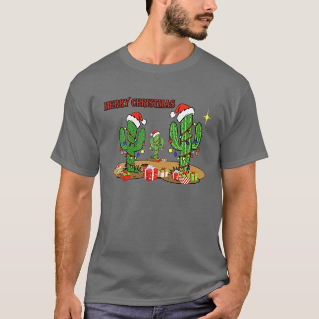 T-shirt Feux de Noël Cactus Lover Drôle Noël (Devant)