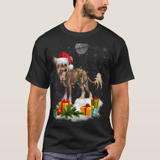 T-shirt Feux de Noël de Chien Craint Chinois Santa Hat Xma (Devant)