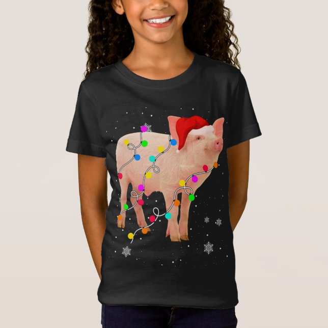 T-Shirt Feux de Noël de cochon Drôle Noël Noël Animaux de  (Devant)
