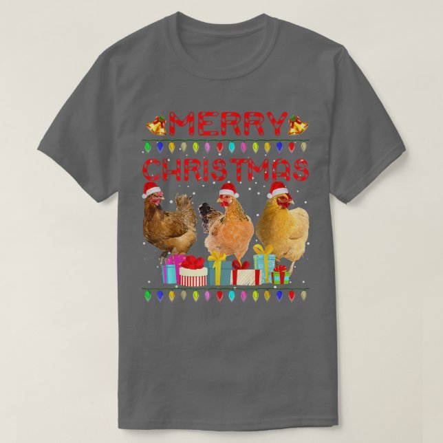 T-shirt Feux de Noël de poulet Joyeux Noël Poulet Drôle (Design devant)