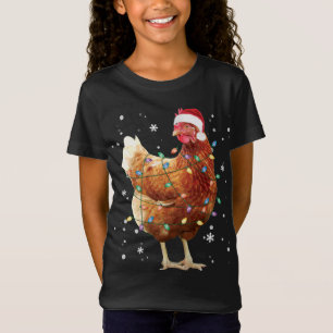 T-Shirt Feux de Noël de poulets Lumières Santa Hat Funny N