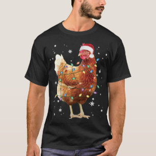 T-shirt Feux de Noël de poulets Lumières Santa Hat Funny N