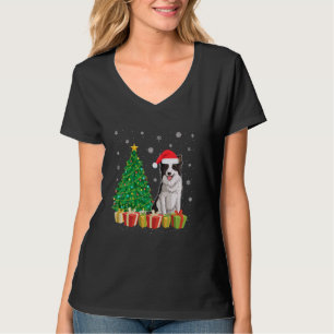 T-shirt Feux de Noël Éclairage Santa Chapeau Bordure Colli