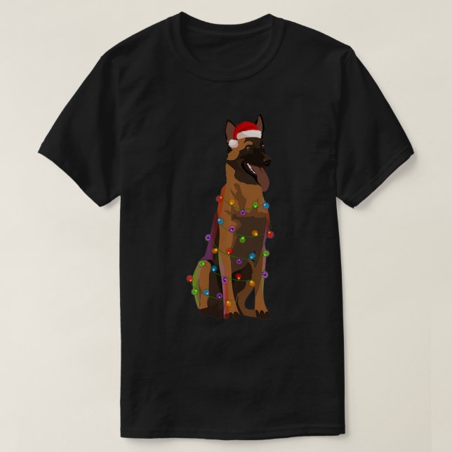 T-shirt Feux de Noël Malinois belge Amoureux des chiens de (Design devant)