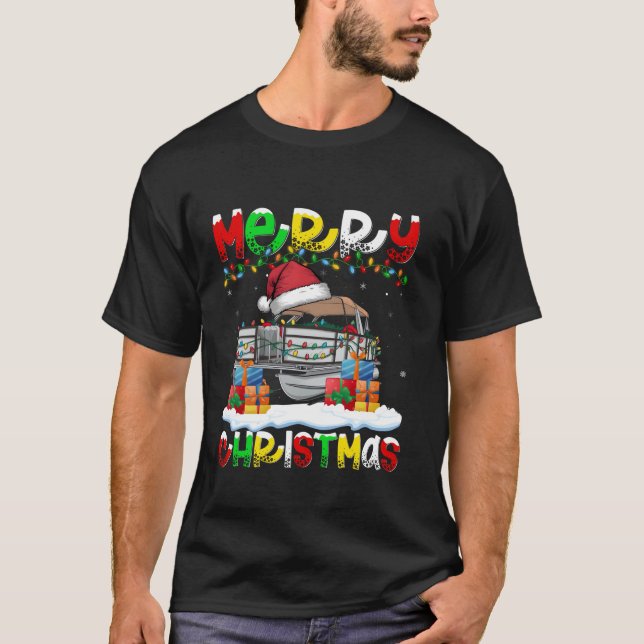 T-shirt Feux de Noël Pontoon de Santa Hat Bateau Joyeux No (Devant)