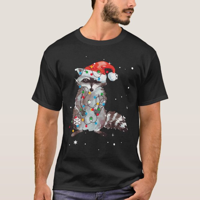 T-shirt Feux de Noël Raccoon Pajama Racoon Lover (Devant)