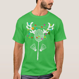 T-shirt Feux de Noël Raquette Badminton Raquette Funny Noë