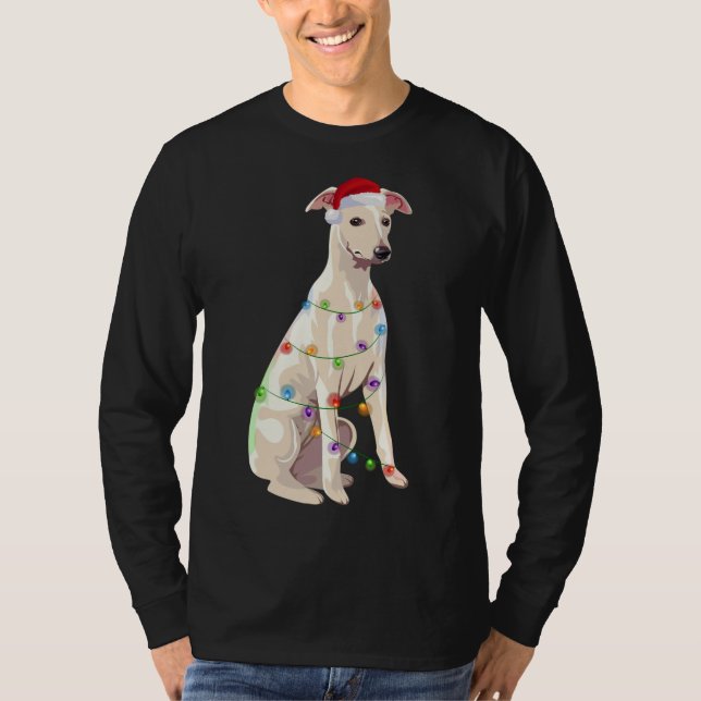 T-shirt Feux de Noël Whippet Noël Noël Amoureux des chiens (Devant)