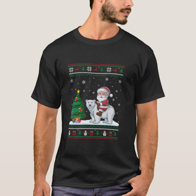 T-shirt Feux Noël Arbre Lumières Noël Père Noël Riding Pol (Devant)