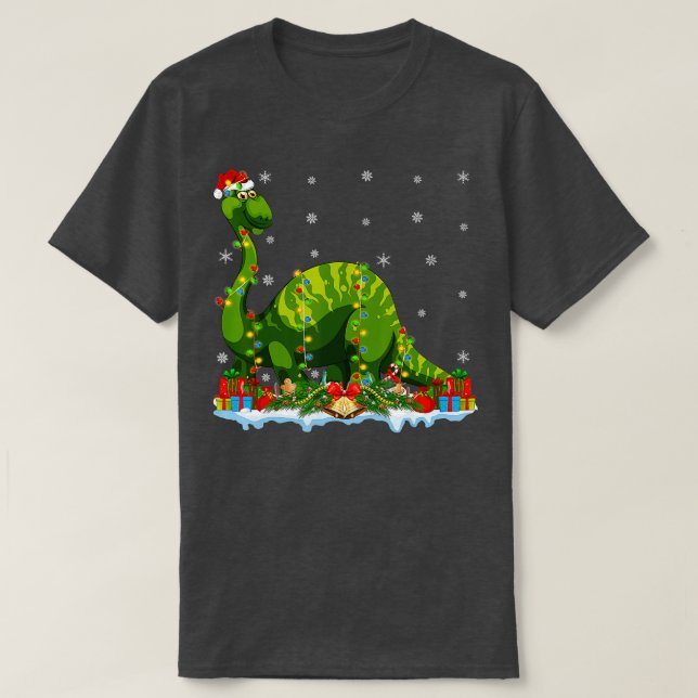 T-shirt Feux Père Noël Brontosaurus Dinosaur Noël (Design devant)
