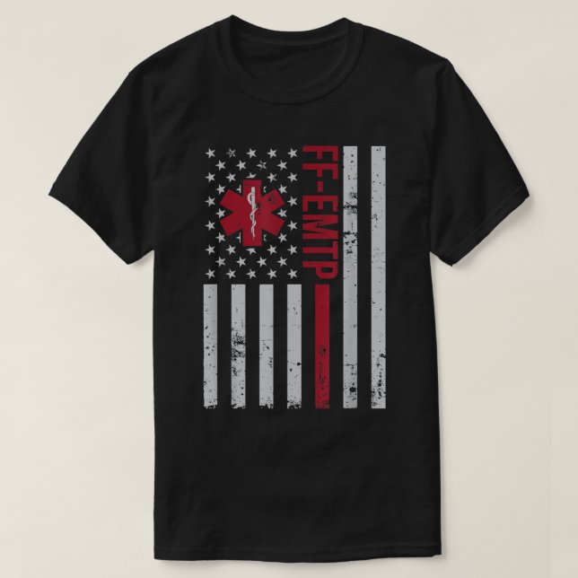 T-shirt FF-EMTP Firefighter Paramedic USA Flag (Design devant)