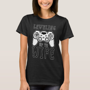 T-shirt Fiançailles De Jeu Vidéo Niveau Jusqu'À Femme Mari
