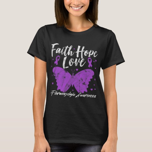 T-shirt Fibromyalgie Sensibilisation au papillon violet Fi (Devant)