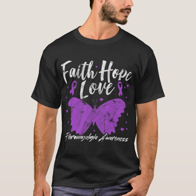 T-shirt Fibromyalgie Sensibilisation au papillon violet Fi (Devant)