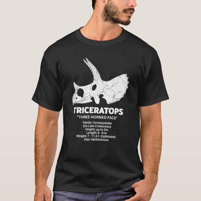 T-shirt Fiche de faits sur le crâne fossile de dinosaure T (Devant)
