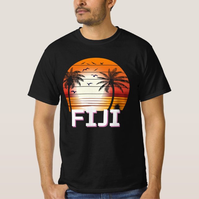 T-shirt Fidji Palmiers Vintage Eté Plage (Devant)