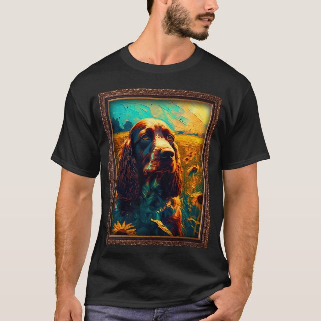 T-shirt Field Spaniel Peinture Tournesol Fleur Maman Femme (Devant)