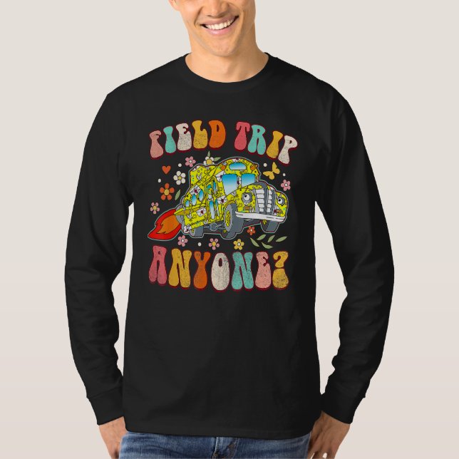 T-shirt Field Trip Anyone Groovy School Bus Driver Yellow  (Devant)