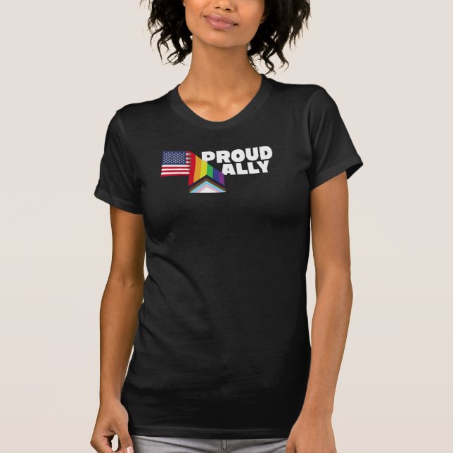 T-shirt Fier Ally et Fier Patriot USA Drapeau LGBT Gay Les (Devant)