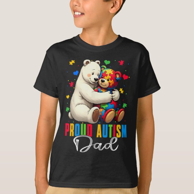 T-shirt Fier Autisme Papa Ours Sensibilisation sur l'autis (Devant)