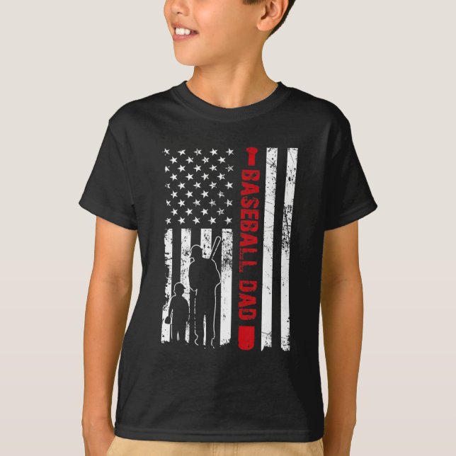 T-shirt Fier Baseball Papa American Flag Sports (Devant)