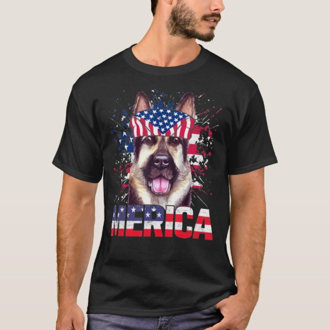 T-shirt Fier berger allemand drapeau américain Merica Chie (Devant)