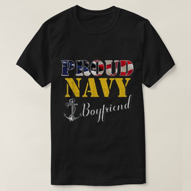 T-shirt Fier Boyfriend De La Marine Avec Drapeau Américain (Design devant)