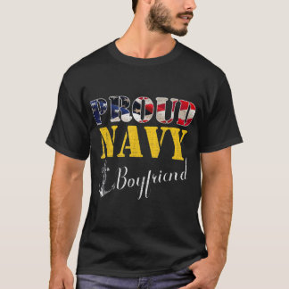 T-shirt Fier Boyfriend De La Marine Avec Drapeau Américain