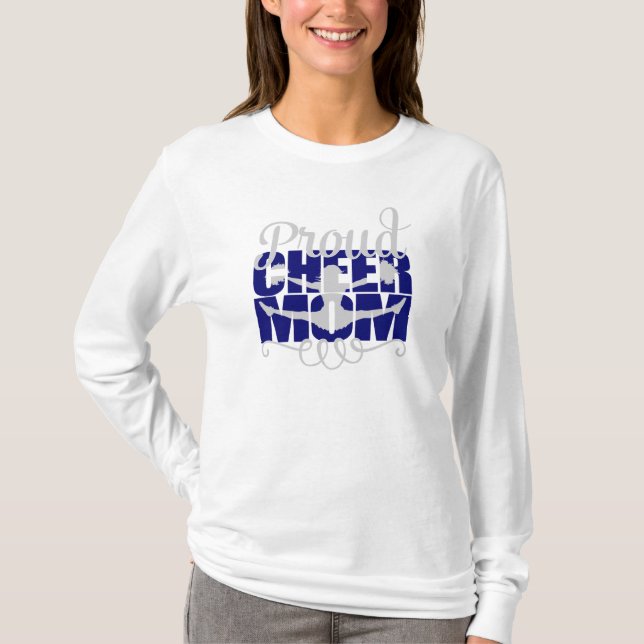 T-shirt Fier Cheer Maman avec des lettres bleues (Devant)