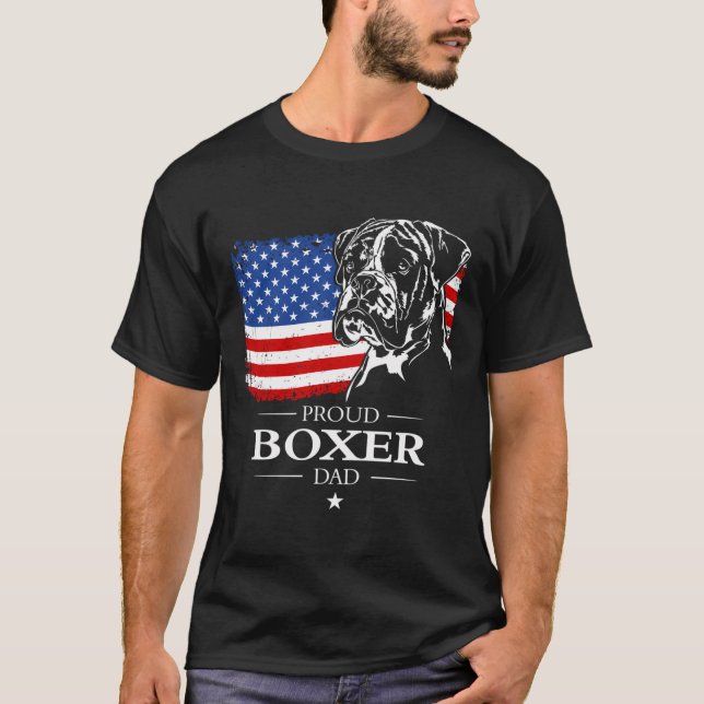 T-shirt Fier Chien Boxer Papa Drapeau Américain Chien Patr (Devant)