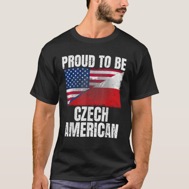 T-shirt Fier D'Être Tchèque Américain Drapeau Graphique Vi (Devant)