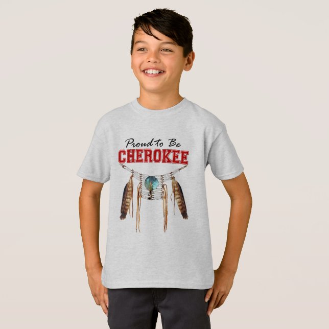T-shirt Fier d'être vêtements cherokee de garçons d'enfant (Devant entier)