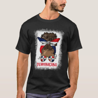 T-shirt Fier dominicaine fille Messy Bun Dominica Drapeau