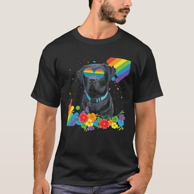 T-shirt Fier drapeau LGBT Gay Black Labrador Dog Pride (Devant)