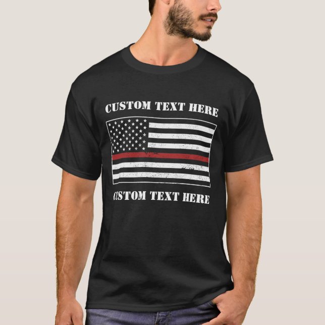 T-shirt Fier Fier Fier Pompier Custom Thin Red Line USA (Devant)