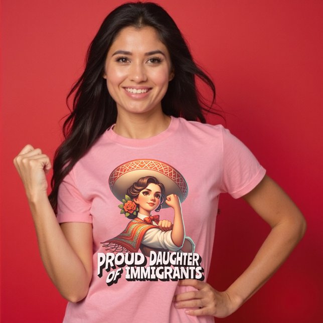 T-shirt Fier fille d'immigrants rose rétro (Proud Daughter of Immigrants Retro Pink T-Shirt)