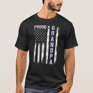T-shirt Fier grand-père ligne bleue fine drapeau américain
