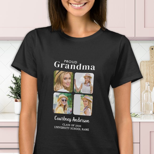 T-shirt Fier GRANDMA Moderne Personnalisé 4 Photo Graduati (Créateur téléchargé)