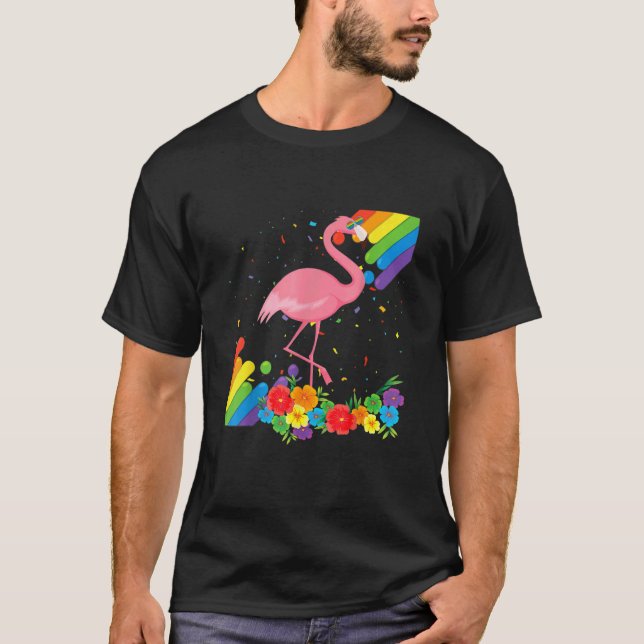 T-shirt Fier Lgbt Gay Flamant rose Fierté Drapeau Rainbow  (Devant)