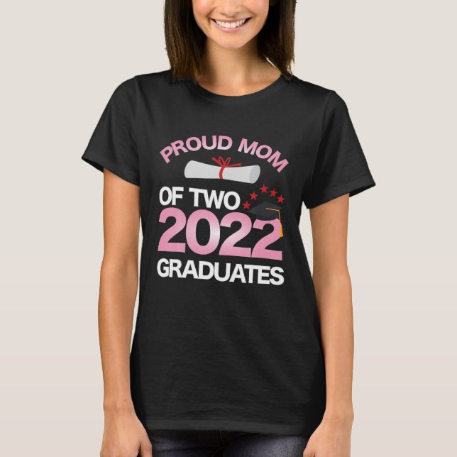 T-shirt Fier Maman De Deux Diplômés 2022 Twin Mama Senior  (Devant)