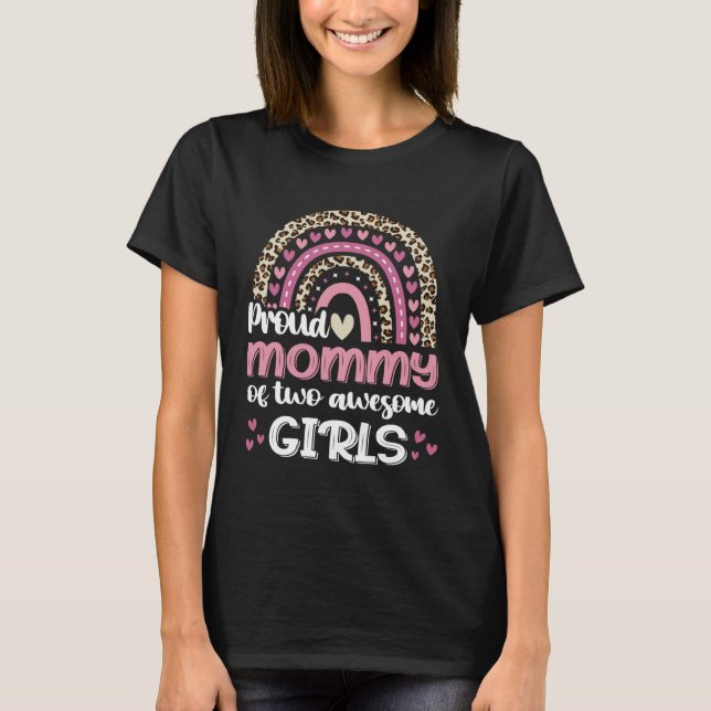 T-shirt Fier Maman De Deux Filles Impressionnantes Leopard (Devant)